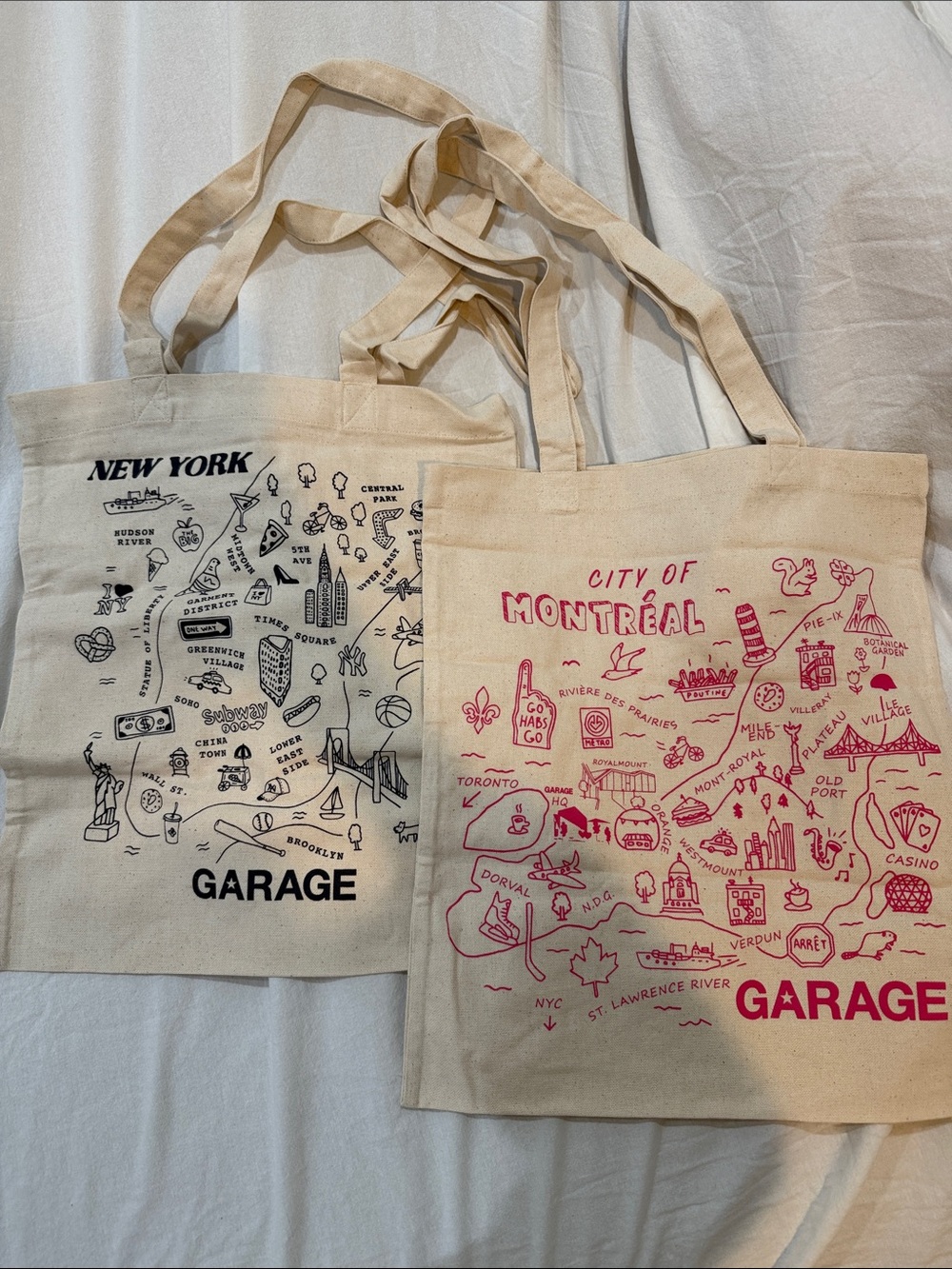 GARAGE Canvas Tote Pair - Cream with Black and Pink Prints